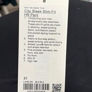 Lululemon high rise slim fit black pants